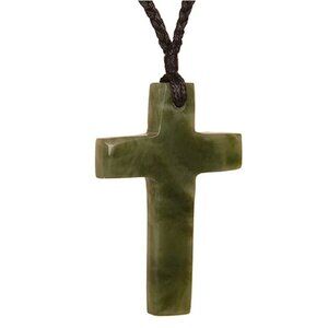 Jade Cross Pendant Necklace Maori Carved out of New Zealand